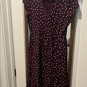 Pact Eggplant Purple Polka Dot Faux-Wrap Dress